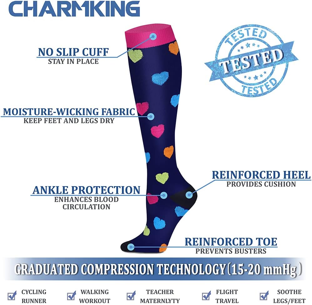 8-Pairs of Nurse-Themed Compression Socks | 15-20 Mmhg