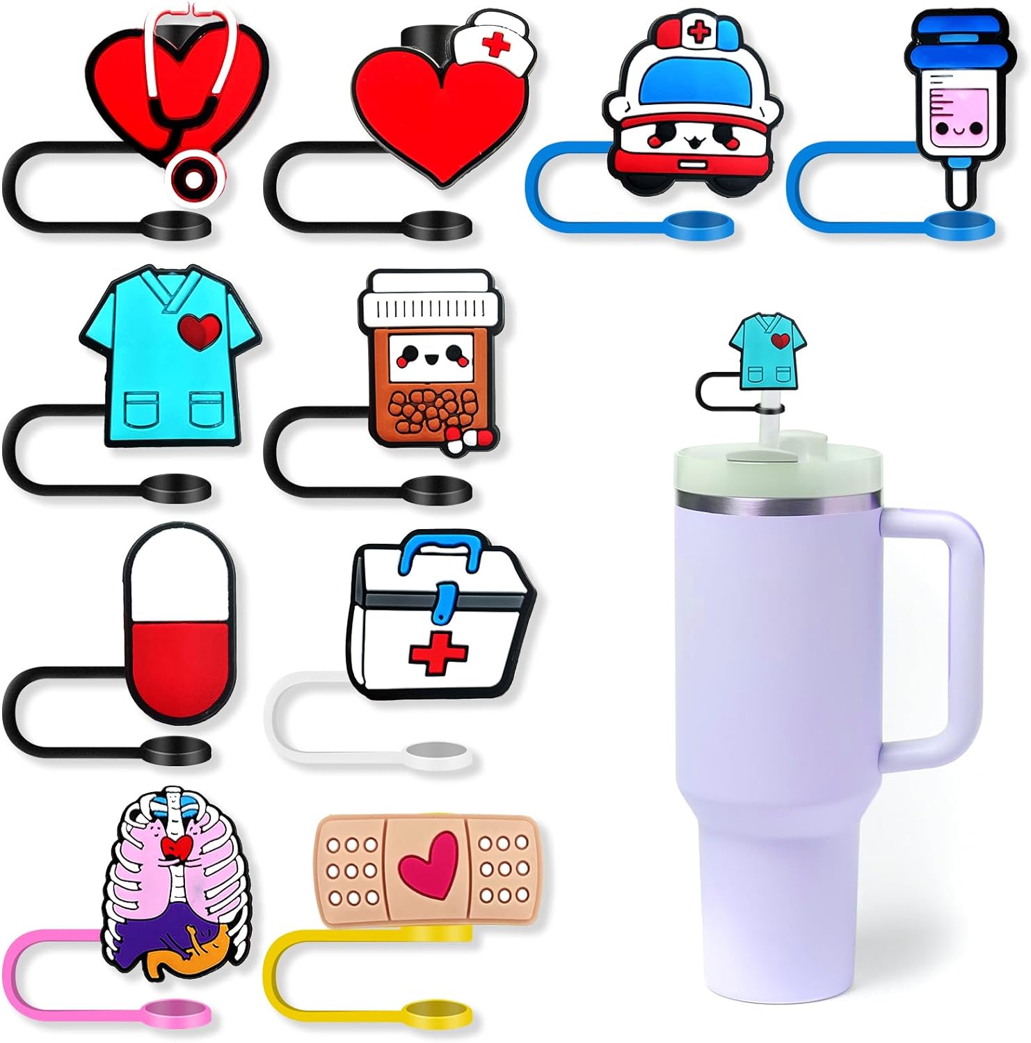 10-Piece Nurse Straw Cover Cup for Stanley or Other Tumbler Cup
