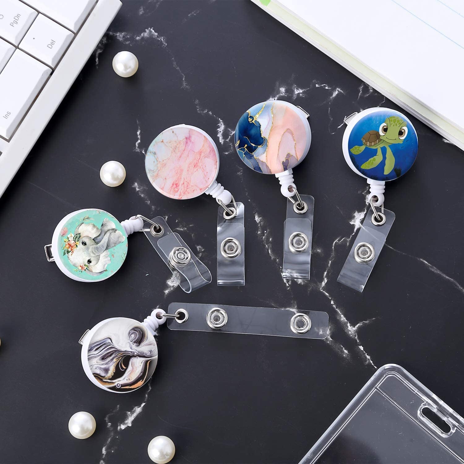 3-Pack Pretty Marble Badge Holder