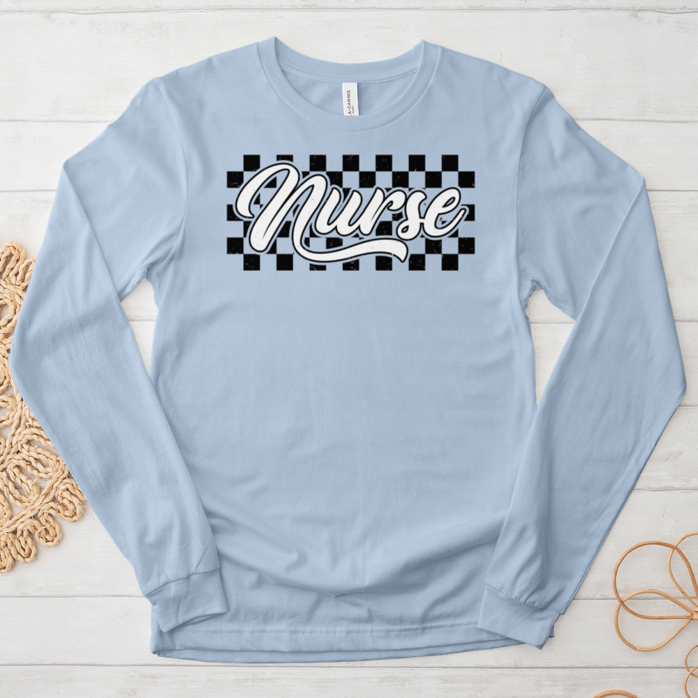 ''Checkered Nurse'' Long Sleeve T-Shirt