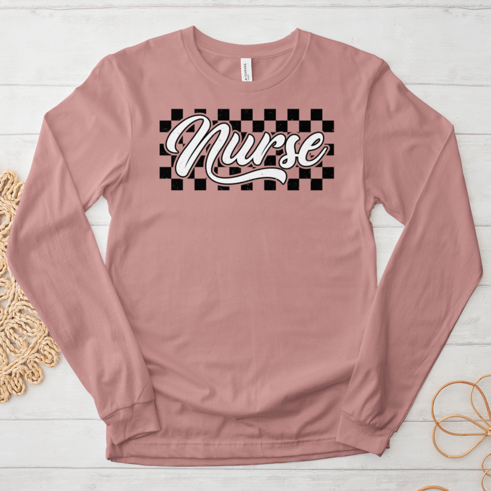 ''Checkered Nurse'' Long Sleeve T-Shirt