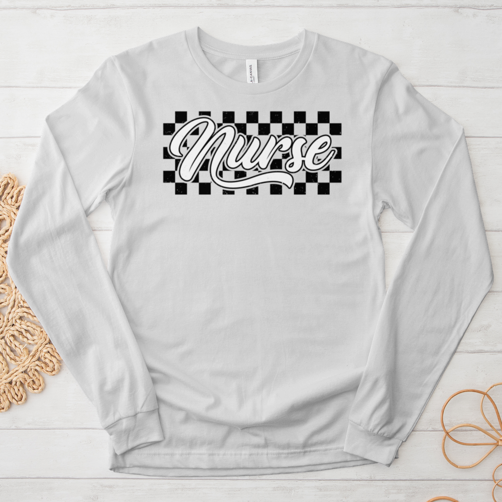 ''Checkered Nurse'' Long Sleeve T-Shirt