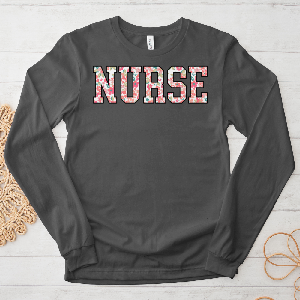 ''Floral Nurse'' Long Sleeve T-Shirt