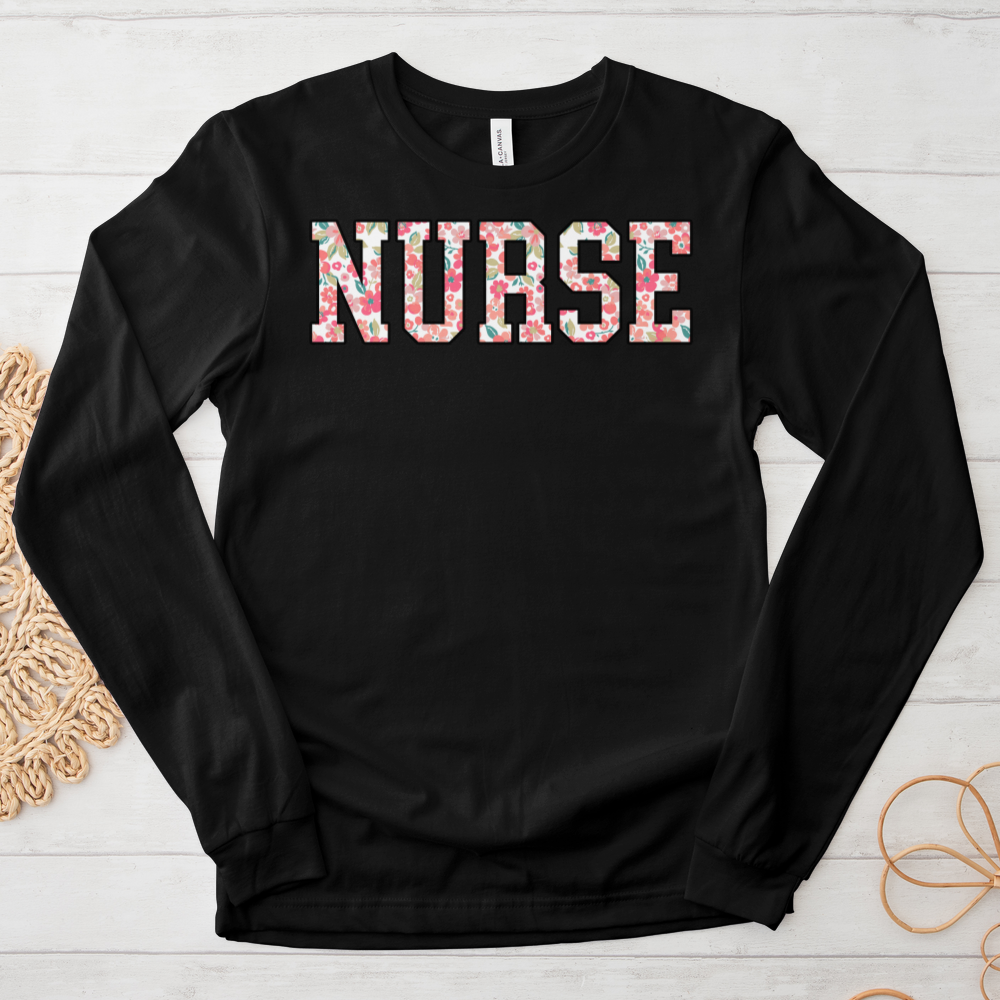 ''Floral Nurse'' Long Sleeve T-Shirt