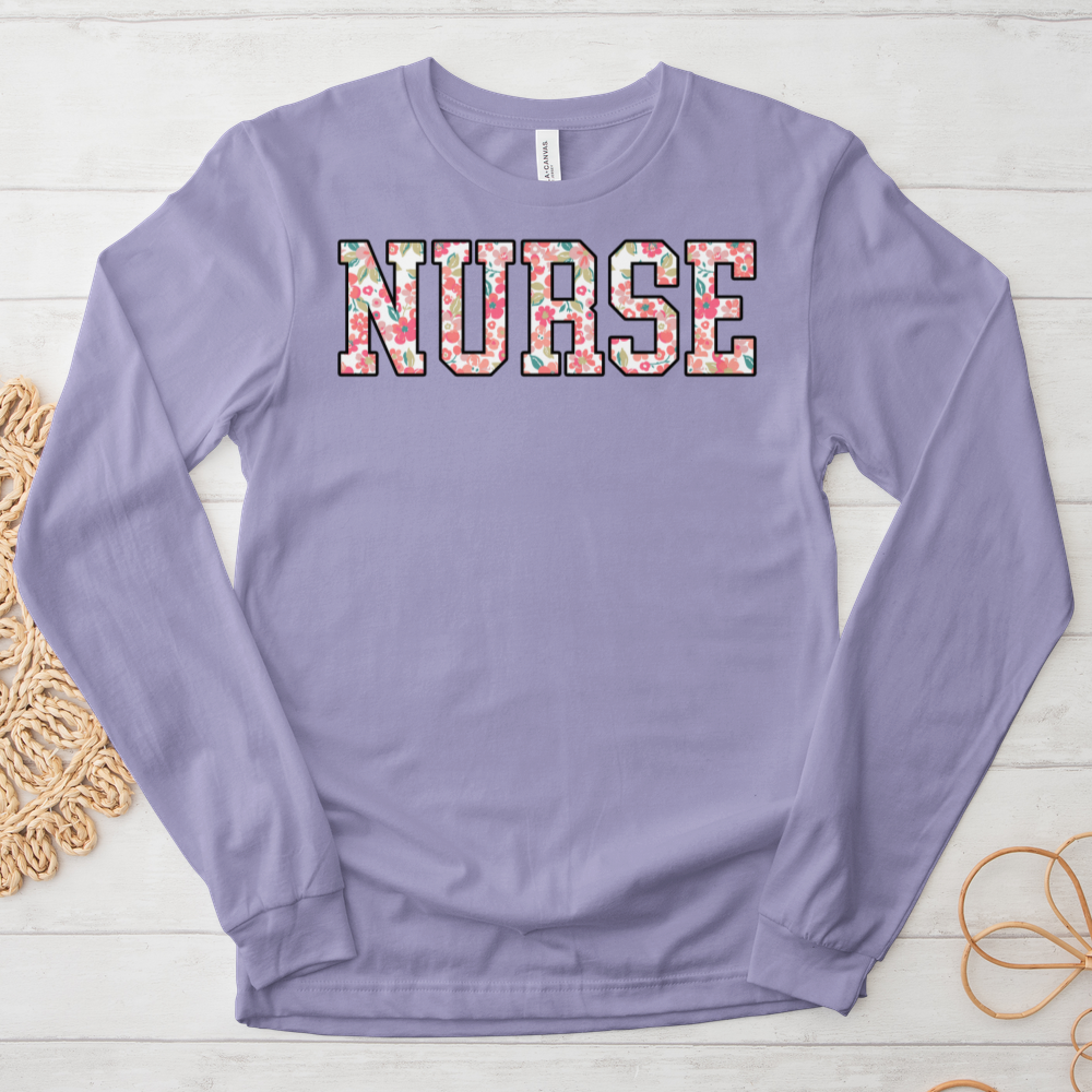 ''Floral Nurse'' Long Sleeve T-Shirt