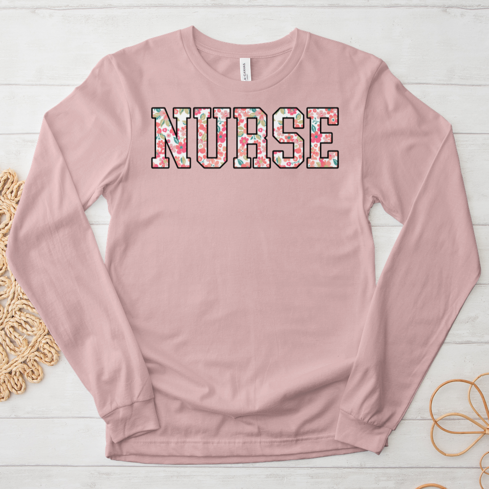 ''Floral Nurse'' Long Sleeve T-Shirt