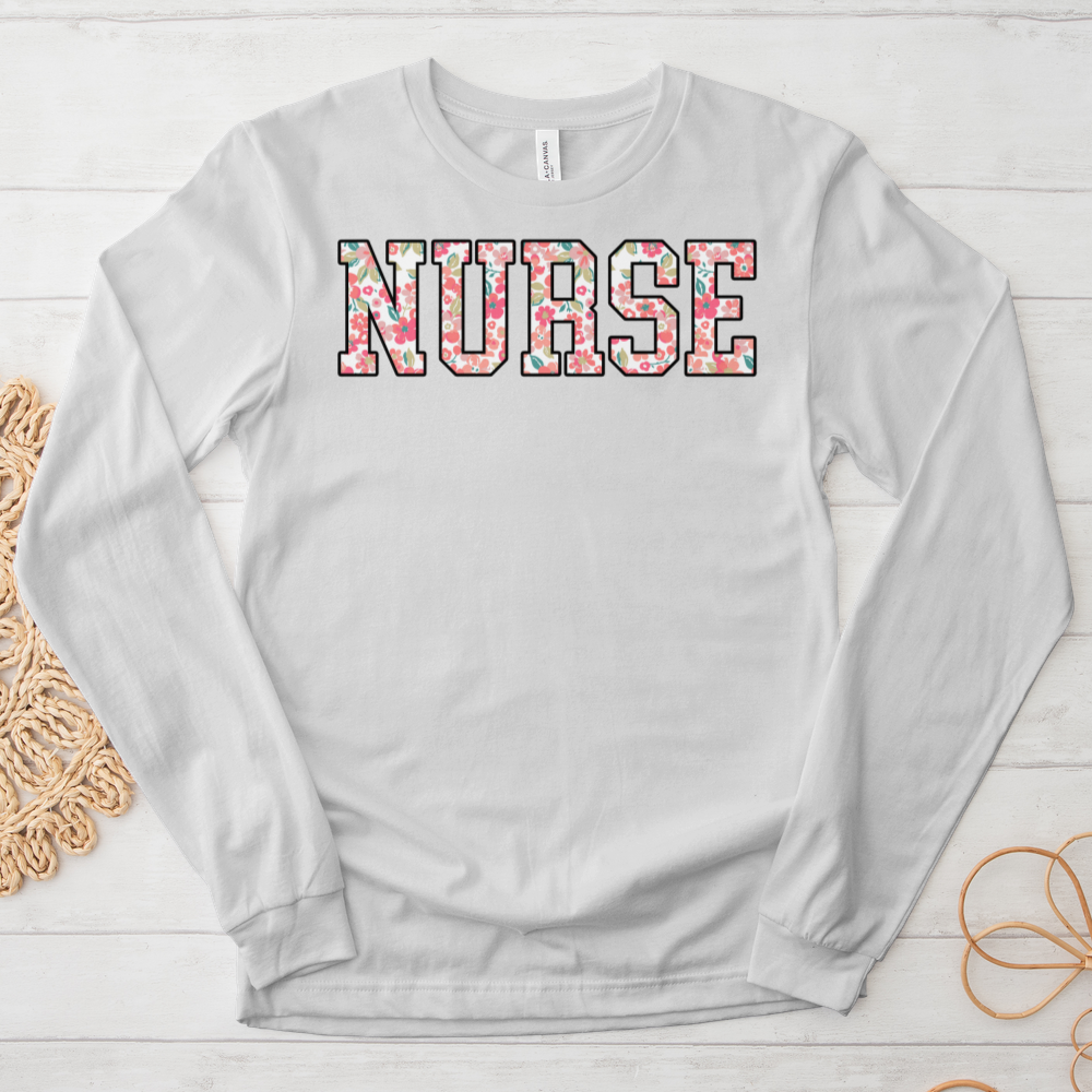 ''Floral Nurse'' Long Sleeve T-Shirt