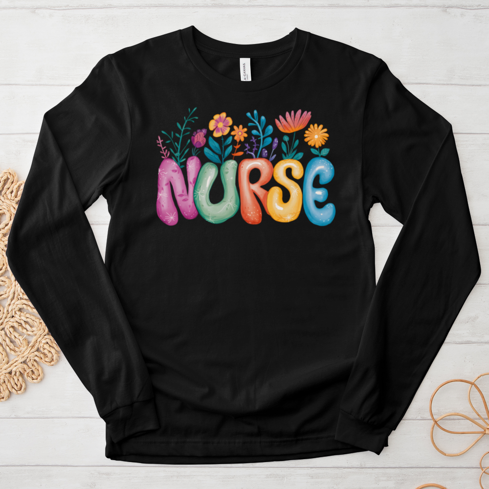 ''Flower Nurse'' Long-Sleeve T-Shirt