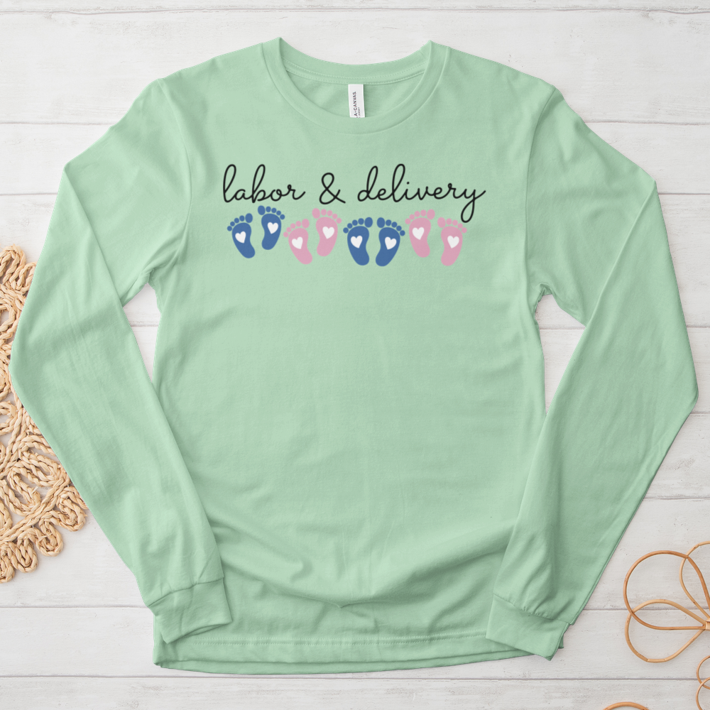 ''Labor and Delivery Footprint'' Long Sleeve T-Shirt