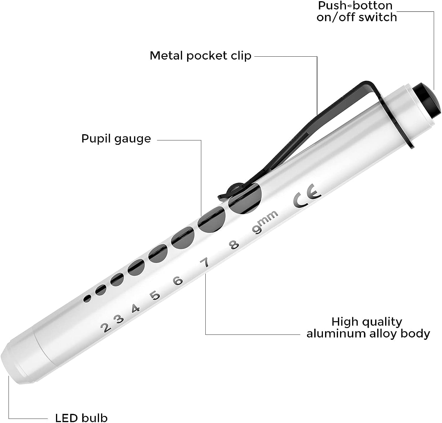 2 Pack Reusable Medical Light with Pupil Gauge and Ruler