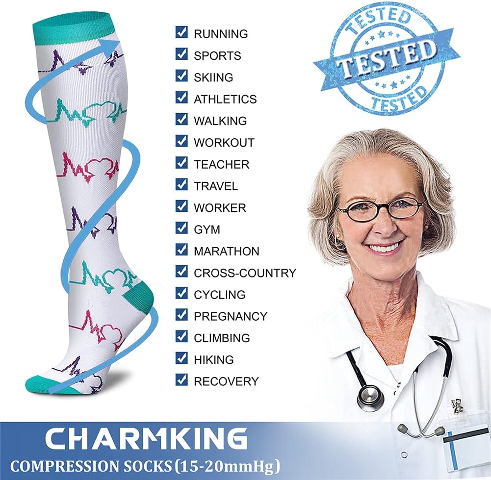 8-Pairs of Nurse-Themed Compression Socks | 15-20 Mmhg