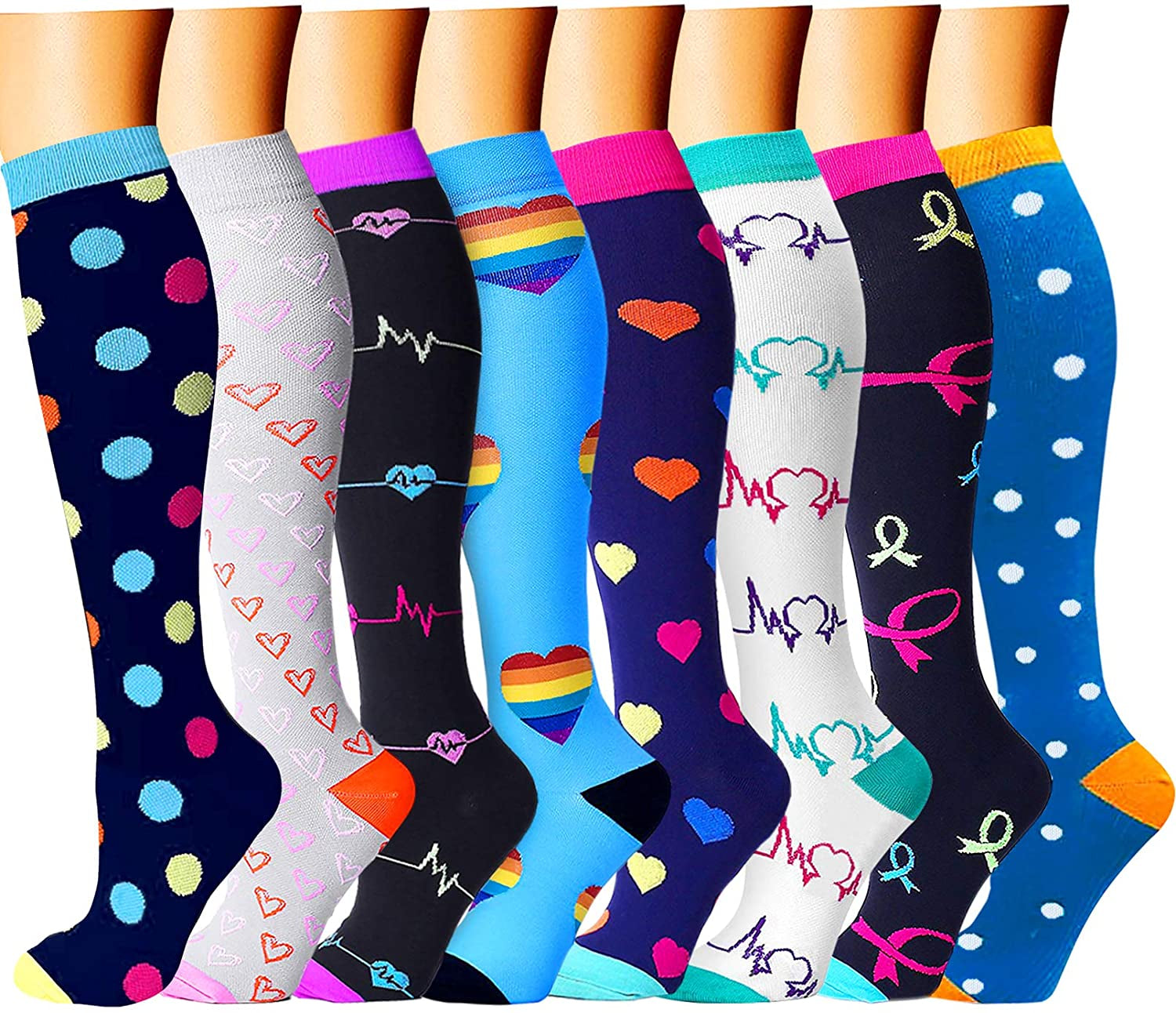 8-Pairs of Nurse-Themed Compression Socks | 15-20 Mmhg