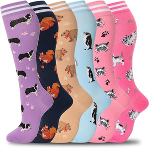 6-Pack Animal-Themed Compression Socks